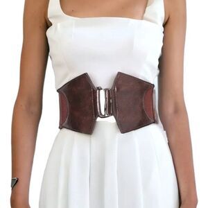 Brown Leather Slider Buckle Adjustable Corset Wide Waist Belt NEW